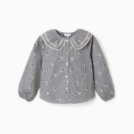 Chemise à manches longues en coton bleu foncé pour fille