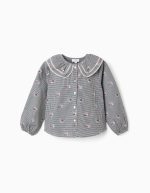Chemise à manches longues en coton bleu foncé pour fille