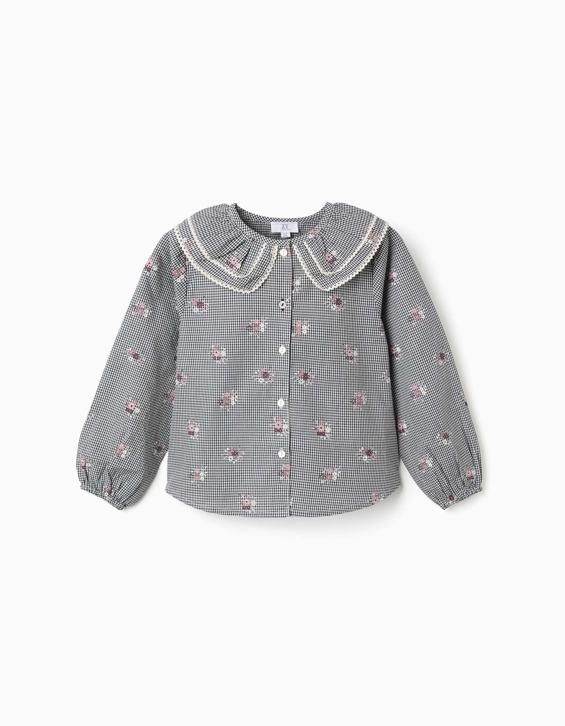 31081464006-0 Chemise à manches longues en coton bleu foncé pour fille – Image 1