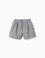 Short en coton vichy à imprimé floral pour filles, blanc/bleu marine