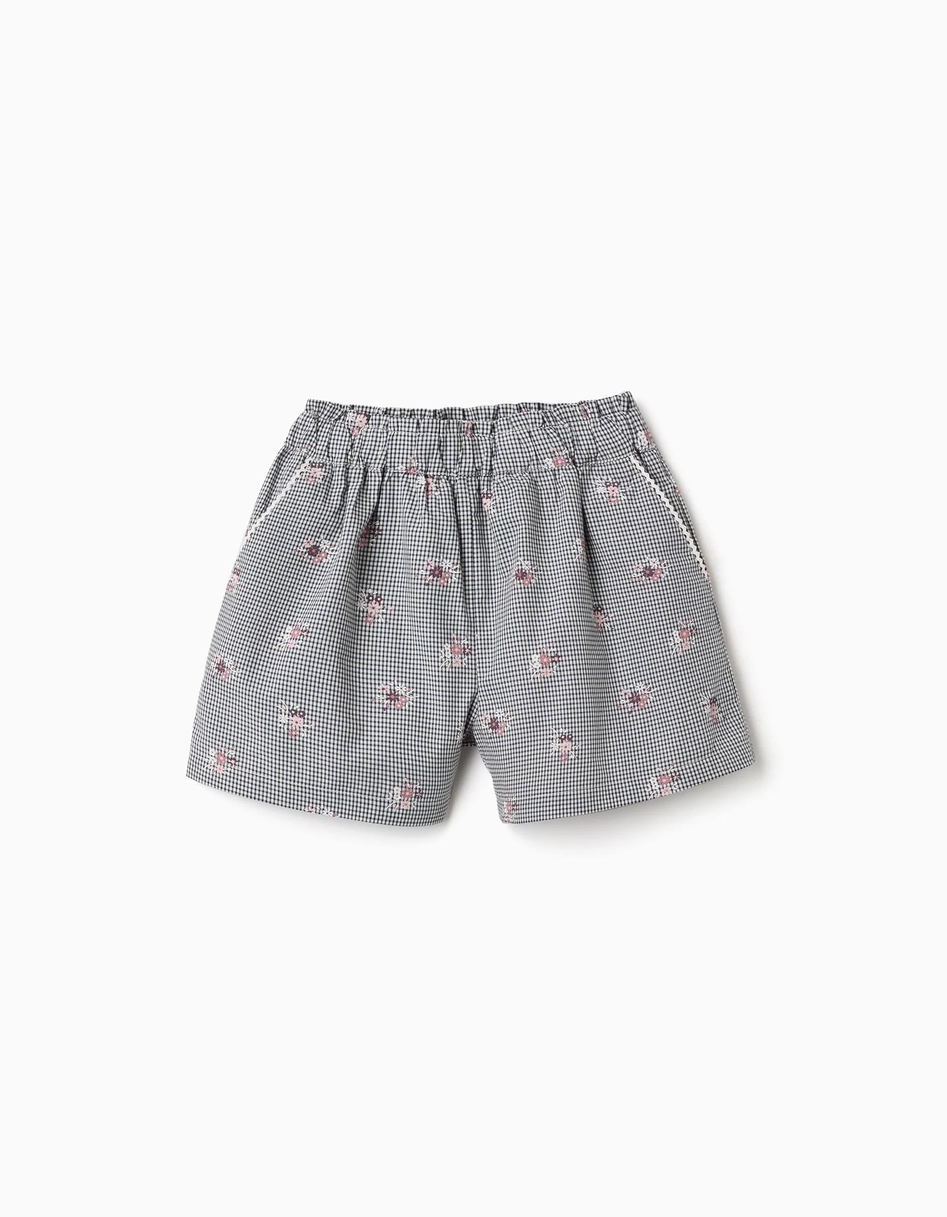 31081474006-0 Short en coton vichy à imprimé floral pour filles, blanc/bleu marine – Image 1