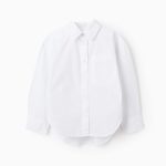 Chemise en popeline à manches longues et épaules tombantes pour filles, blanche