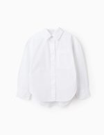 Chemise en popeline à manches longues et épaules tombantes pour filles, blanche