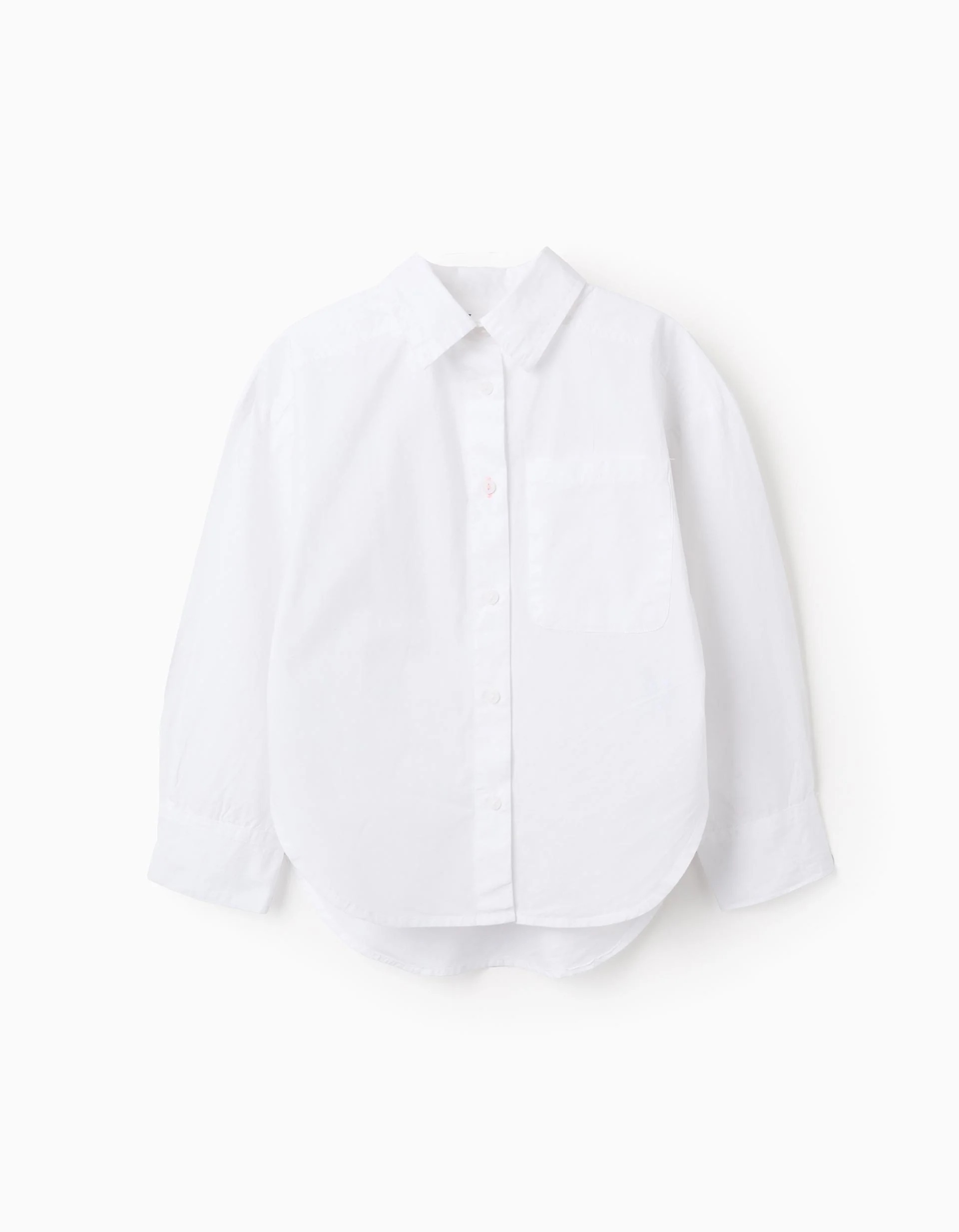31081475041-0 Chemise en popeline à manches longues et épaules tombantes pour filles, blanche – Image 1