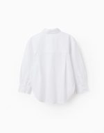Chemise en popeline à manches longues et épaules tombantes pour filles, blanche – Image 2