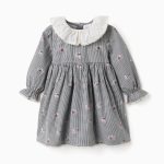 Robe en coton vichy à imprimé floral pour bébé fille, blanc/bleu marine