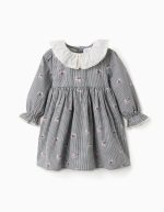 Robe en coton vichy à imprimé floral pour bébé fille, blanc/bleu marine