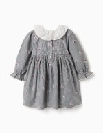 Robe en coton vichy à imprimé floral pour bébé fille, blanc/bleu marine – Image 2
