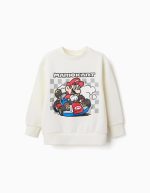 Sweat-shirt en coton blanc à imprimé Mario Kart pour garçon