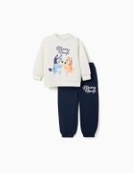 Ensemble de jogging en coton imprimé Bluey pour bébés et enfants, blanc/bleu