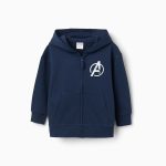 Veste à capuche en coton bleu marine avec imprimé Avengers pour garçon