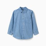 Chemise en jean rayée avec poche pour garçon, bleu et blanc