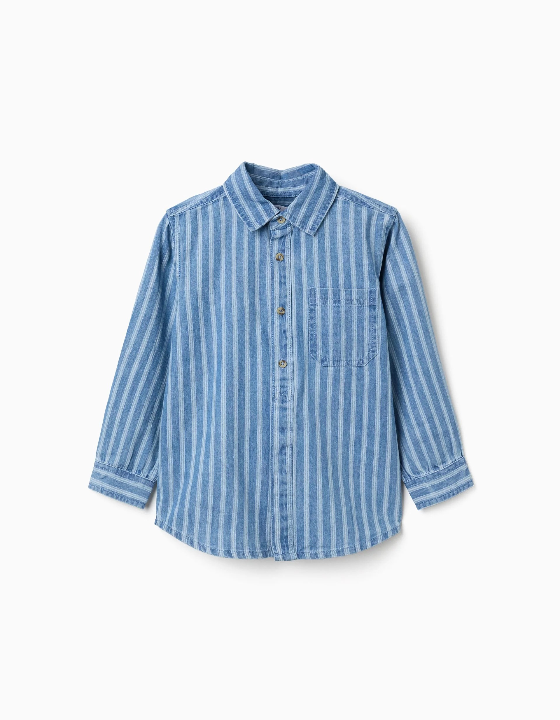 31081541003-0 Chemise en jean rayée avec poche pour garçon, bleu et blanc – Image 1