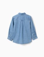 Chemise en jean rayée avec poche pour garçon, bleu et blanc – Image 2
