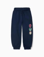 Pantalon de jogging en coton bleu marine avec imprimé Marvel et cordon de serrage pour garçon
