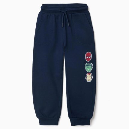 Pantalon de jogging en coton bleu marine avec imprimé Marvel et cordon de serrage pour garçon