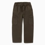 Pantalon ample en sergé avec poches cargo pour garçon, marron
