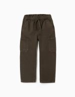 Pantalon ample en sergé avec poches cargo pour garçon, marron