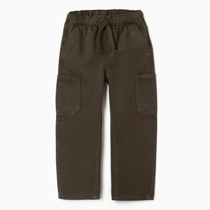 Pantalon ample en sergé avec poches cargo pour garçon, marron