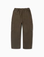 Pantalon ample en sergé avec poches cargo pour garçon, marron – Image 2