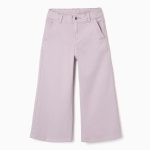 Pantalon en sergé à jambes larges et quatre poches pour filles, violet clair