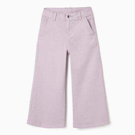 Pantalon en sergé à jambes larges et quatre poches pour filles, violet clair