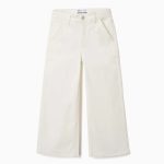 Pantalon en sergé à jambes larges et quatre poches pour filles, blanc