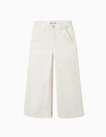 Pantalon en sergé à jambes larges et quatre poches pour filles, blanc