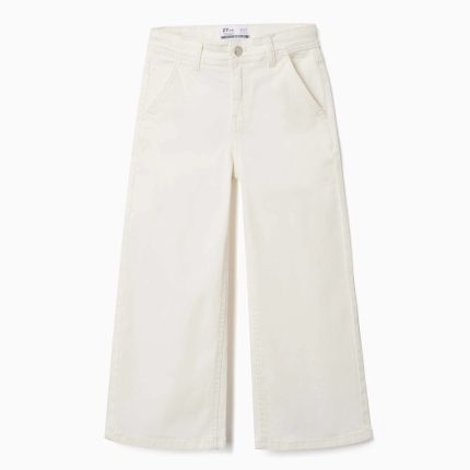 Pantalon en sergé à jambes larges et quatre poches pour filles, blanc