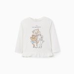 T-shirt à manches longues en coton blanc, imprimé Les Aristochats, pour bébé fille