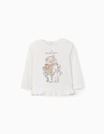 T-shirt à manches longues en coton blanc, imprimé Les Aristochats, pour bébé fille
