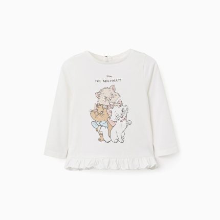 T-shirt à manches longues en coton blanc, imprimé Les Aristochats, pour bébé fille