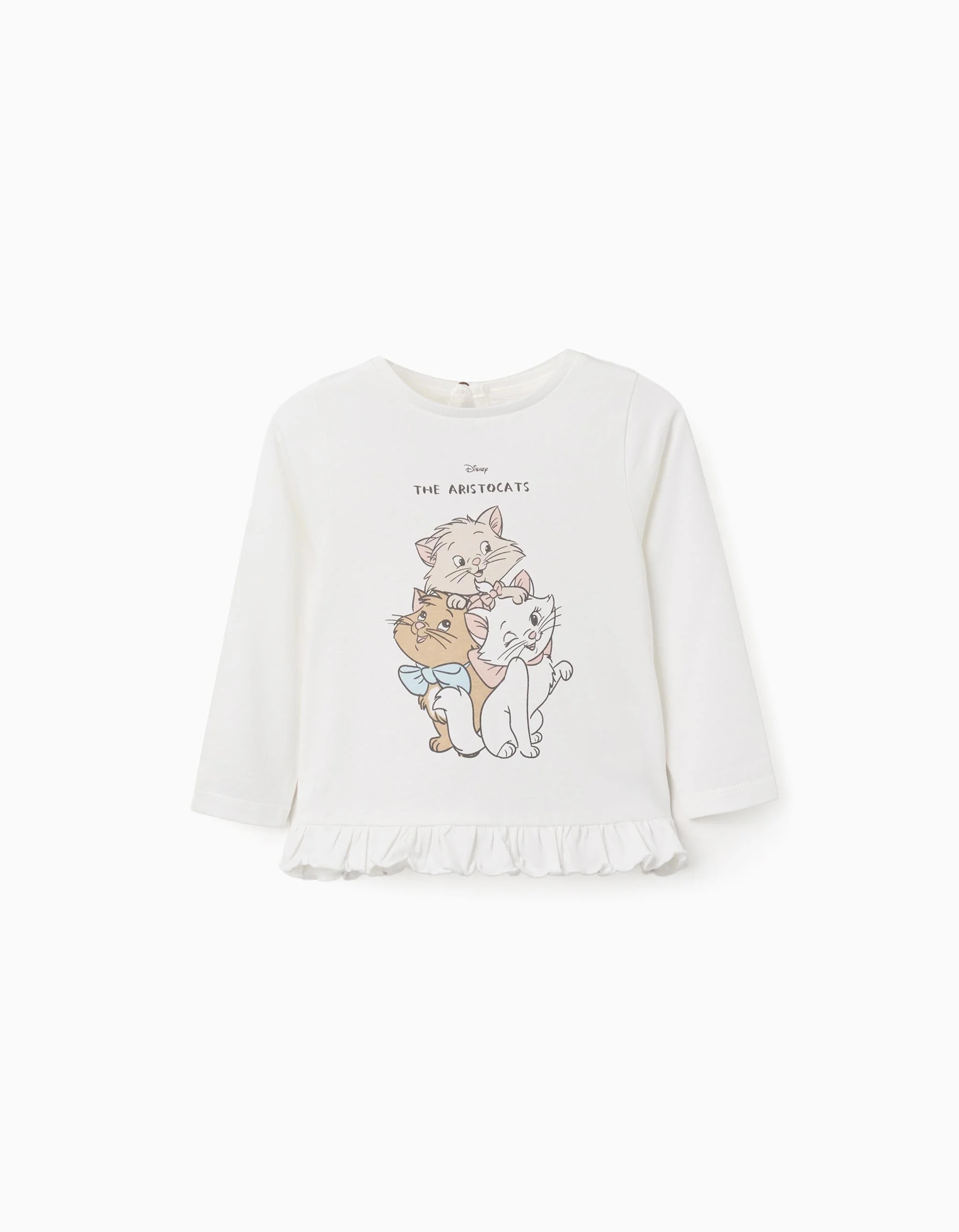 31081653041-0 T-shirt à manches longues en coton blanc, imprimé Les Aristochats, pour bébé fille – Image 1