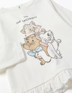 T-shirt à manches longues en coton blanc, imprimé Les Aristochats, pour bébé fille – Image 3