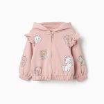 Veste à capuche brossée avec imprimé Les Aristochats pour bébé fille, rose