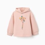 Sweat à capuche en maille brossée à imprimé floral pour filles, rose clair