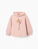 Sweat à capuche en maille brossée à imprimé floral pour filles, rose clair