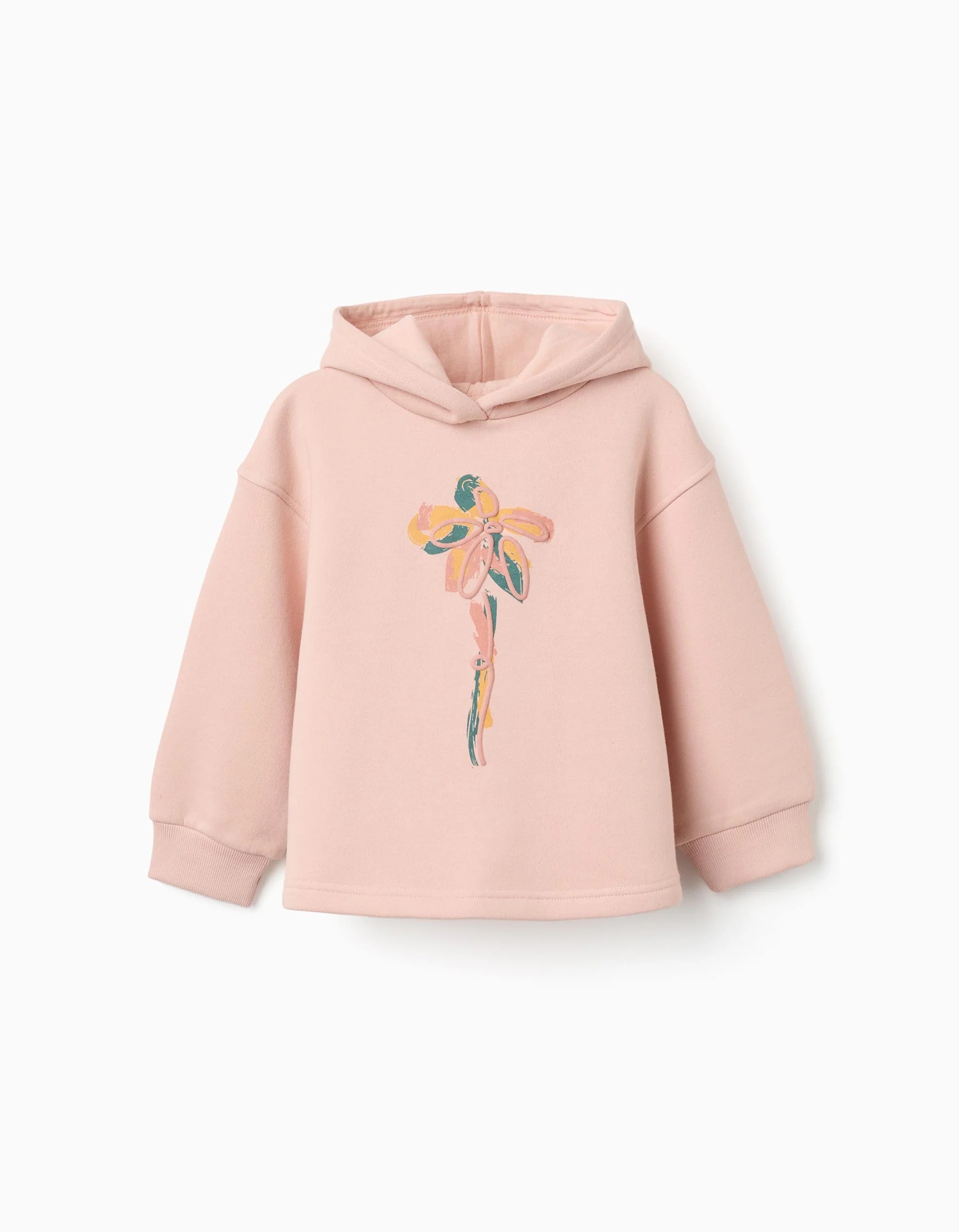 31081715030-0 Sweat à capuche en maille brossée à imprimé floral pour filles, rose clair – Image 1