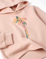 Sweat à capuche en maille brossée à imprimé floral pour filles, rose clair – Image 3