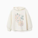 Sweat à capuche en maille brossée à imprimé floral pour filles, blanc