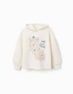 Sweat à capuche en maille brossée à imprimé floral pour filles, blanc