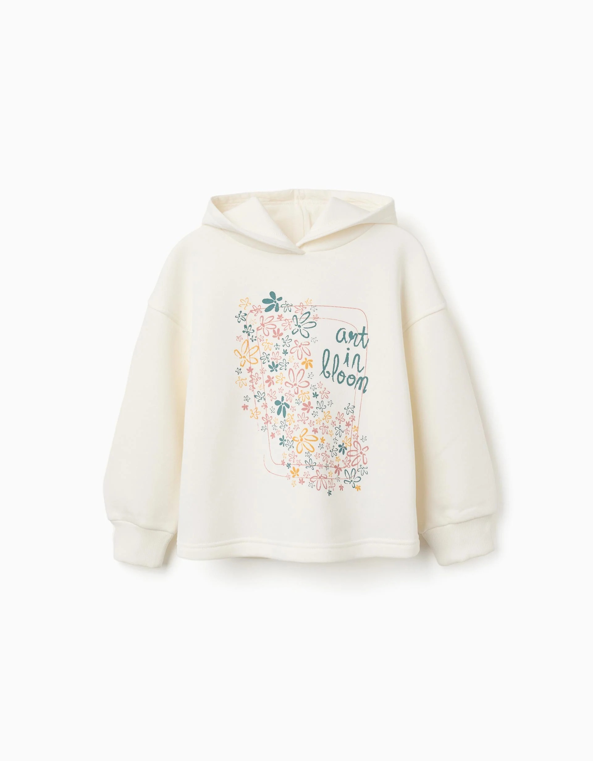 31081715041-0 Sweat à capuche en maille brossée à imprimé floral pour filles, blanc – Image 1