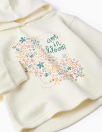 Sweat à capuche en maille brossée à imprimé floral pour filles, blanc – Image 3