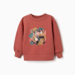 Sweat-shirt brossé à motif artistique et naturel pour filles, couleur terre cuite