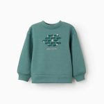 Sweat-shirt brossé à motifs artistiques et naturels pour filles, bleu-vert