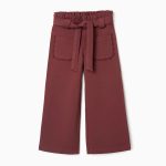 Pantalon Roma en maille à jambes larges avec ceinture pour filles, marron