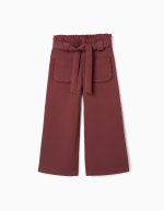 Pantalon Roma en maille à jambes larges avec ceinture pour filles, marron