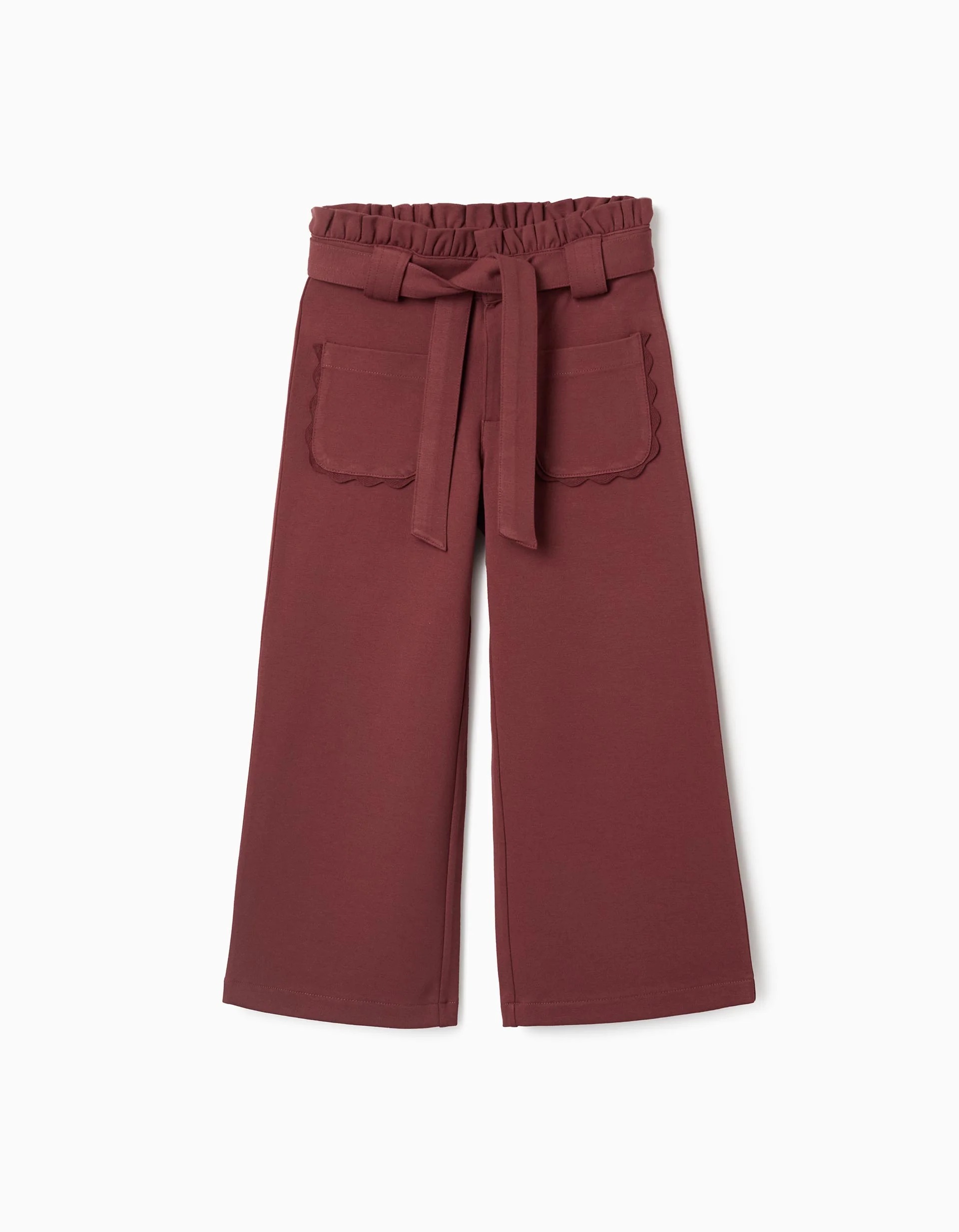 31081729004-0 Pantalon Roma en maille à jambes larges avec ceinture pour filles, marron – Image 1