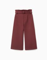 Pantalon Roma en maille à jambes larges avec ceinture pour filles, marron – Image 2