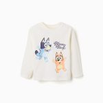 T-shirt à manches longues en coton Bluey pour bébés et enfants, blanc